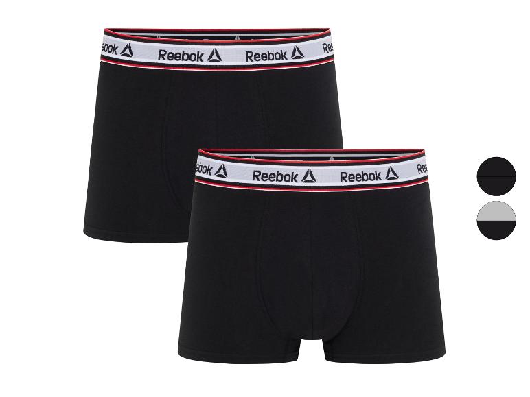 Zwei schwarze Reebok Boxershorts mit weißem und rotem Bund