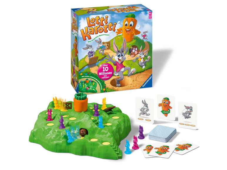 Das Brettspiel 'Lotti Karotti' mit Kaninchen und einer Karotte