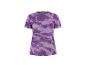 Lila Sport-T-Shirt mit abstrakten Mustern und diagonalen Streifen.