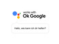 Google Assistant Logo mit dem Text 'Funktioniert mit Ok Google'.