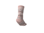Rosa Socke mit grauen und weißen geometrischen Mustern.