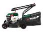 Benzin-Rasenmäher mit Grasfangkorb.