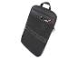 Schwarze Laptoptasche mit Fächern und Zubehör.