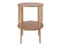 Runder Beistelltisch aus Holz mit zwei Ablagen und Seildetails.