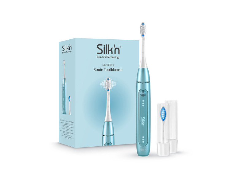 Eine blaue elektrische Zahnbürste von Silk'n SonicYou.