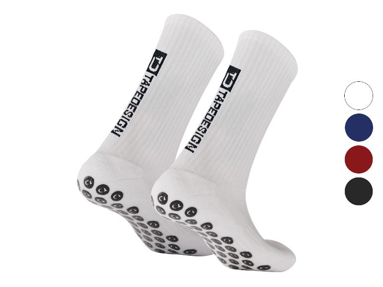 Weiße Tapedesign Socken mit Anti-Rutsch-Noppen und Farboptionen.