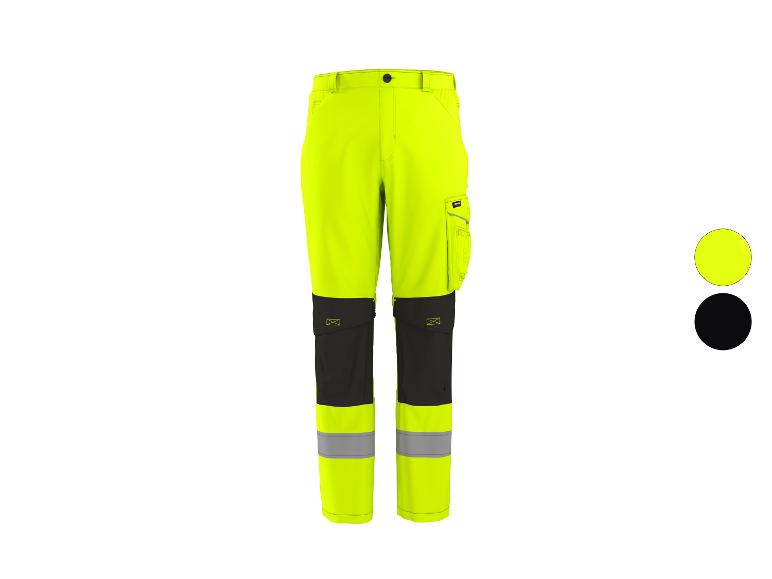 Gelbe und schwarze Arbeitshose mit reflektierenden Streifen