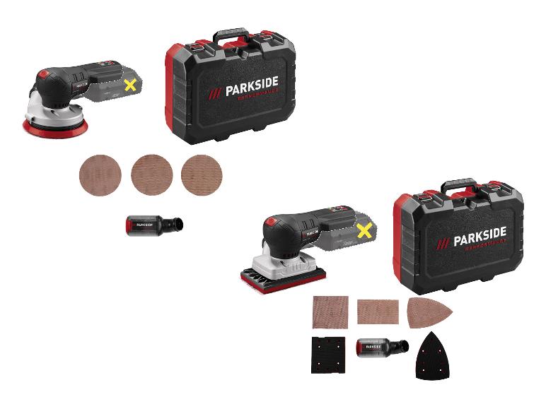 PARKSIDE PERFORMANCE® 20V Akku-Schleifgeräte mit Zubehör und Aufbewahrungskoffern.