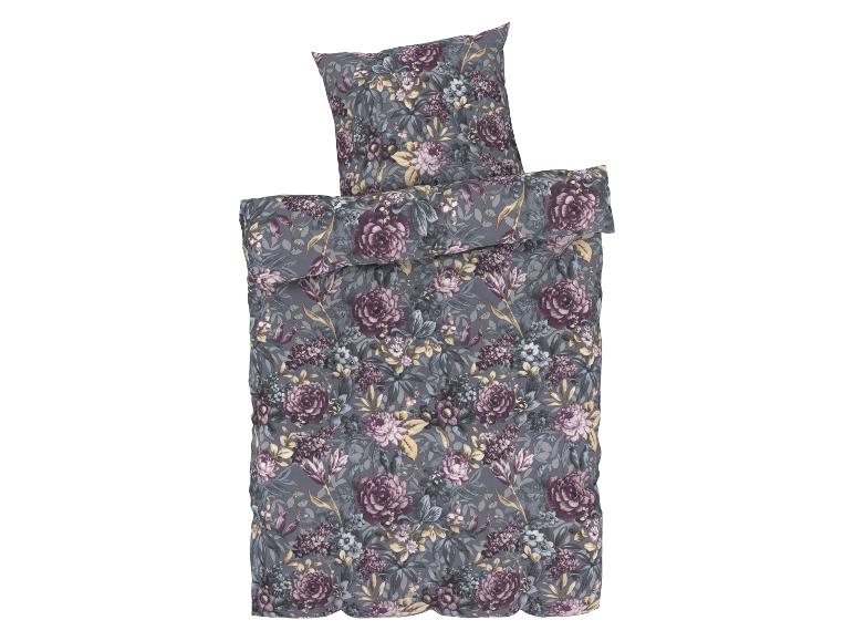 Grau-blauer Bettwäsche-Set mit Blumenmuster.