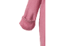 Ärmel eines rosa Fleece-Kleidungsstücks mit umgeschlagenem Bündchen.