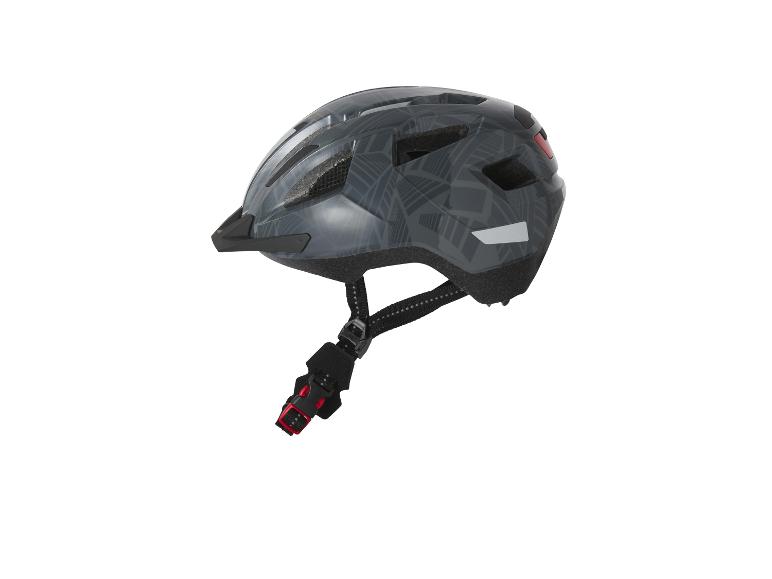 Ein schwarzer Fahrradhelm mit geometrischem Muster