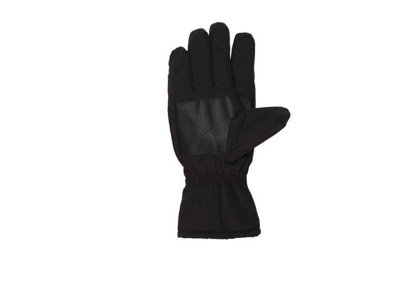 Schwarzer Handschuh mit rutschfester Handfläche.
