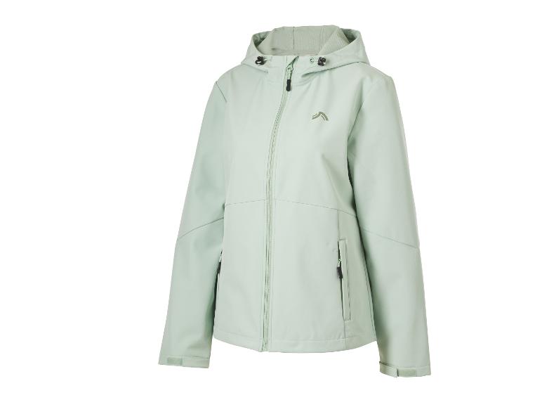 Mintgrüne Softshelljacke mit Kapuze und Reißverschluss.
