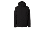 Schwarze Herrenjacke mit Kapuze und Reißverschluss.