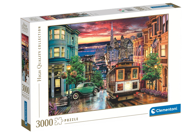 3000-Teile-Puzzle mit einer Illustration von San Francisco bei Sonnenuntergang