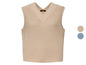 Beige Strickweste mit V-Ausschnitt.