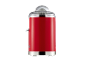 Rote Zitruspresse mit transparentem Deckel und Chromsockel.