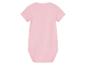 Ein rosa Baby-Body mit kurzen Ärmeln.
