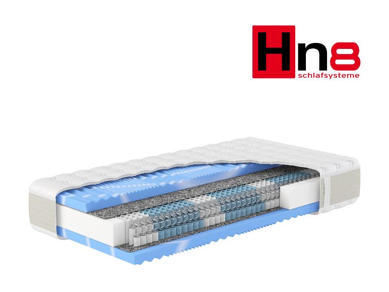 Hn8 Schlafsysteme Matratze mit sichtbaren Schaum- und Federlagen.