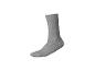 Ein einzelner grauer Socken, aufrecht stehend, mit geripptem Bündchen.