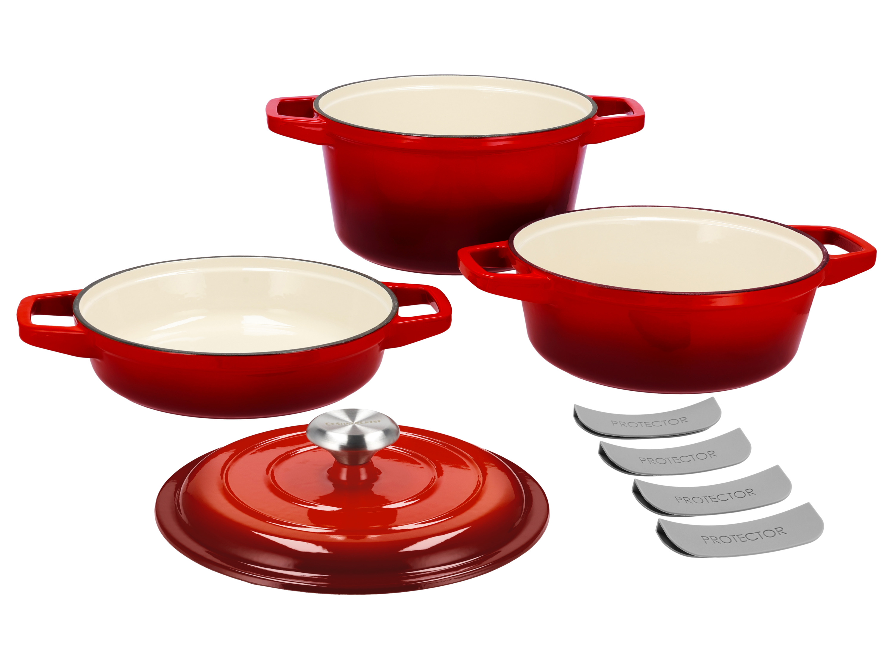 SILVERCREST® Premium-Gusseisentopf-Set, Ø 23 cm (1,9 l / 2,9 l / 4,2 l) (Rot)""