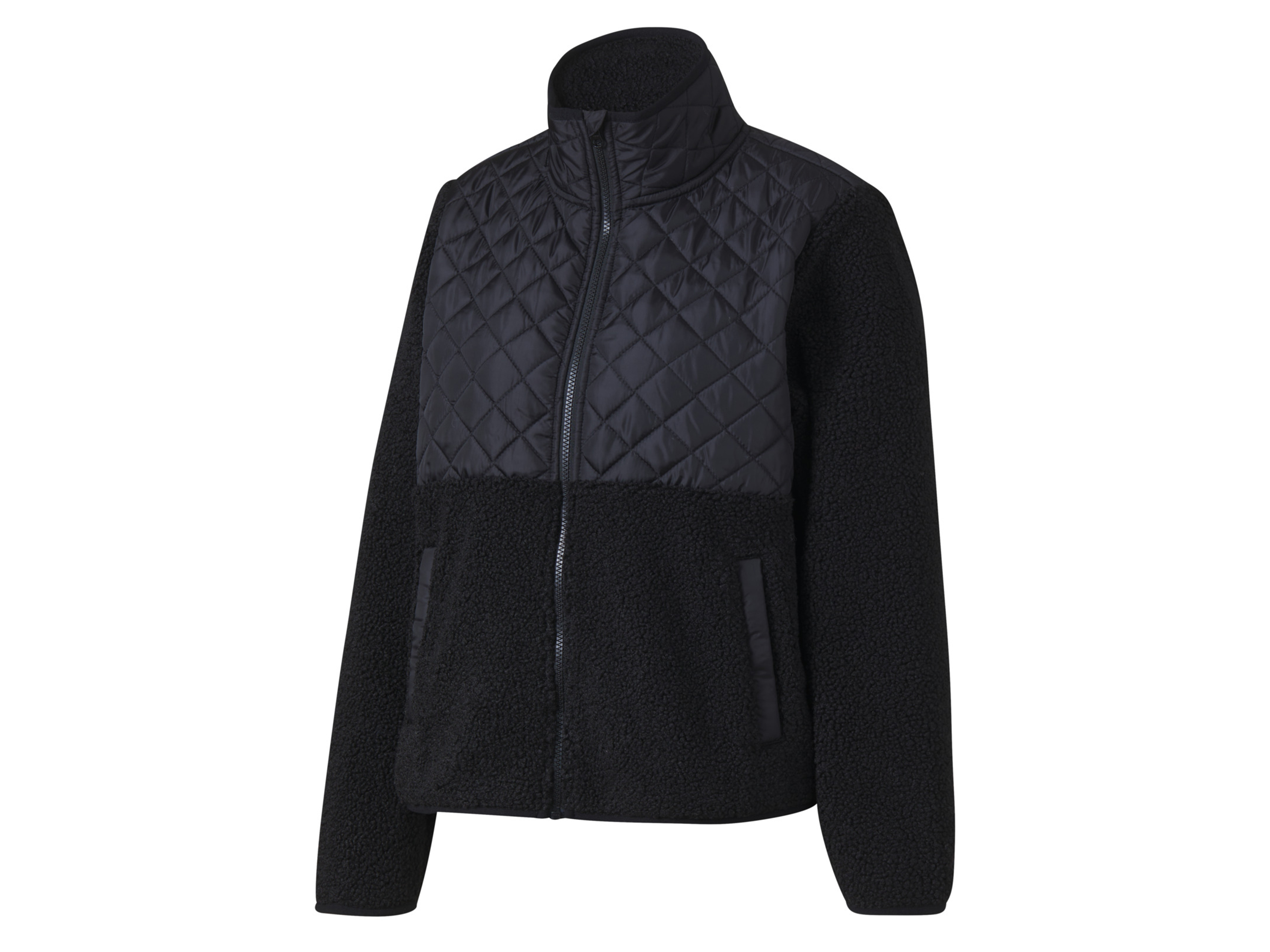 CRIVIT Damen Fleecejacke Lammfellimitat (Schwarz, L(44/46))““ | wasserabweisendes Obermaterial durch die Ausrüstung Bionic-Finish® ECO Kragenform: Stehkragen Kapuze: nein Skipasstasche: – Schneefang: – Wassersäule: – Material: Wirk-Oberstoff/Wattierung: Polyester recycelt