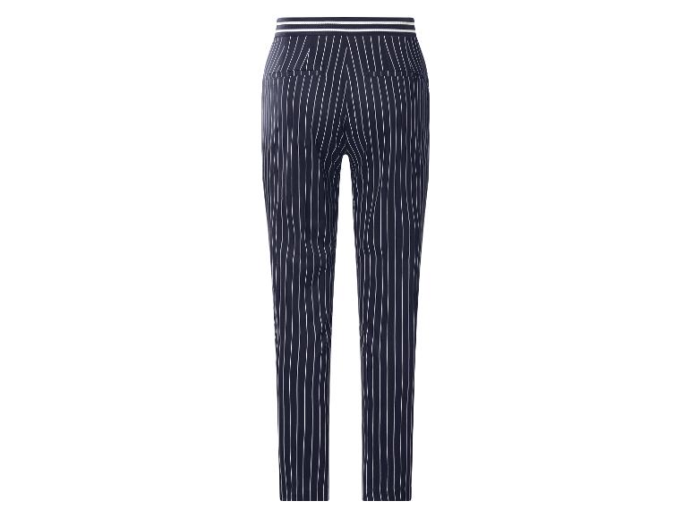 Damenhose in Marineblau mit weißen Streifen und elastischem Bund.