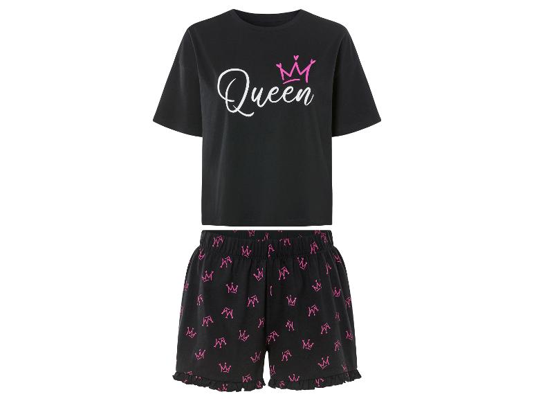 Schwarzer Pyjama mit Shorts, mit 'Queen'-Aufdruck und Kronen