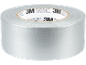 Silberne Rolle Klebeband mit aufgedrucktem Text auf dem Kern.