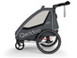 Ein grauer Qeridoo Kinderwagen mit braunem Sonnendach.
