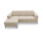 Beige Eckcouch mit passendem Hocker.