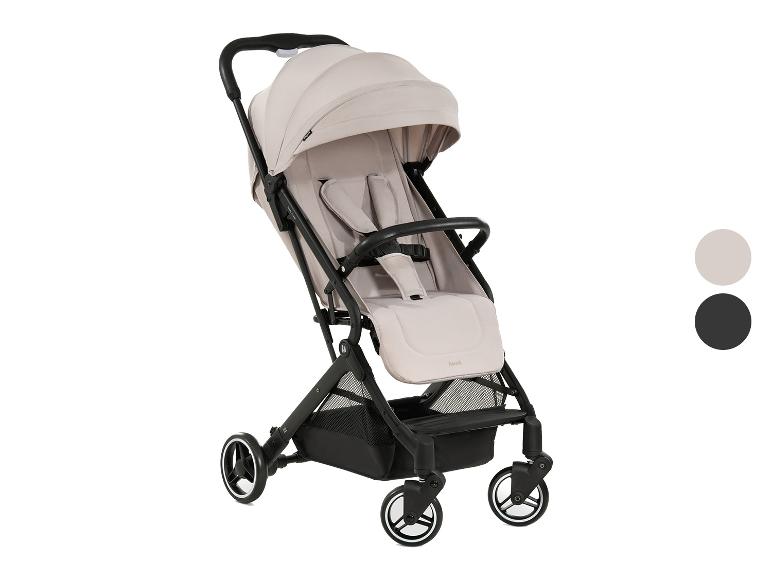 Hauck Kinderwagen in Beige mit schwarzem Gestell und zwei Farboptionen.