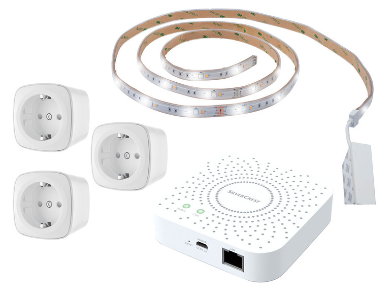 Gehe zu Vollbildansicht: SILVERCREST® Zigbee Smart Home Starter Set, Gateway + 3 x Zwischenstecker + LED-Band - Bild 1