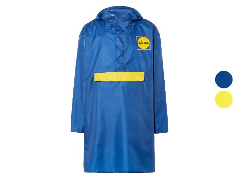 Blaue Lidl Regenjacke mit Kapuze.