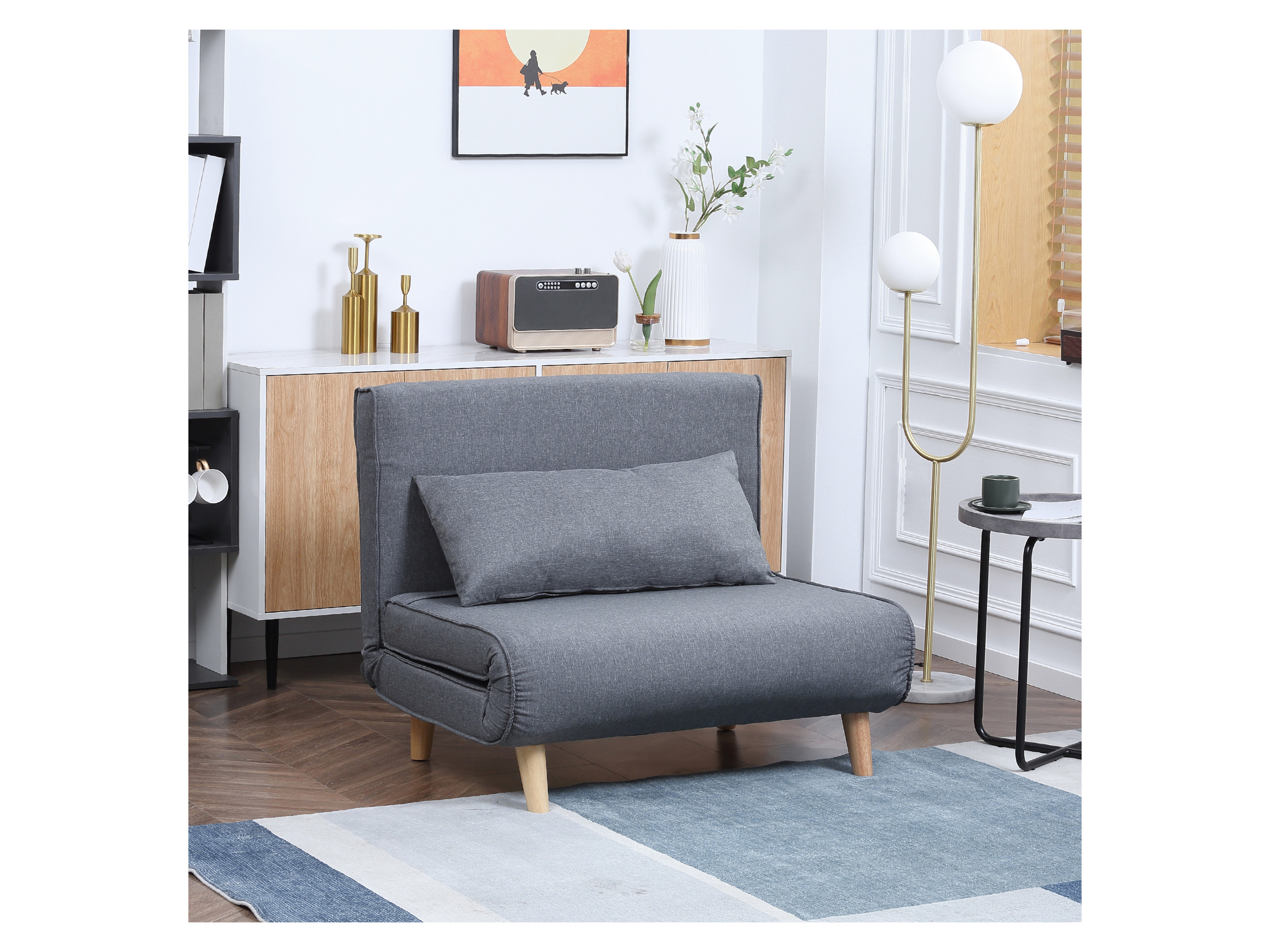 HOMCOM Sessel Einzelsofa Schlafsofa verstellbar Rückenlehne Liege grau (2-Sitzer Sofa, 1-St., Einzelschlafsofa), mit Bettfunktion – Bild 2 von 4