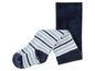 Baby Leggings mit blauen und weißen Streifen und rutschfesten Punkten.