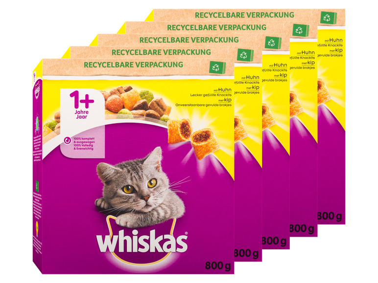 Gehe zu Vollbildansicht: Whiskas Katzentrockenfutter 1+ mit Huhn, 5 x 800 g - Bild 1