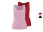 Gerippte Damen-Tanktops in Hellrosa und Rot, mit zusätzlichen Farboptionen.