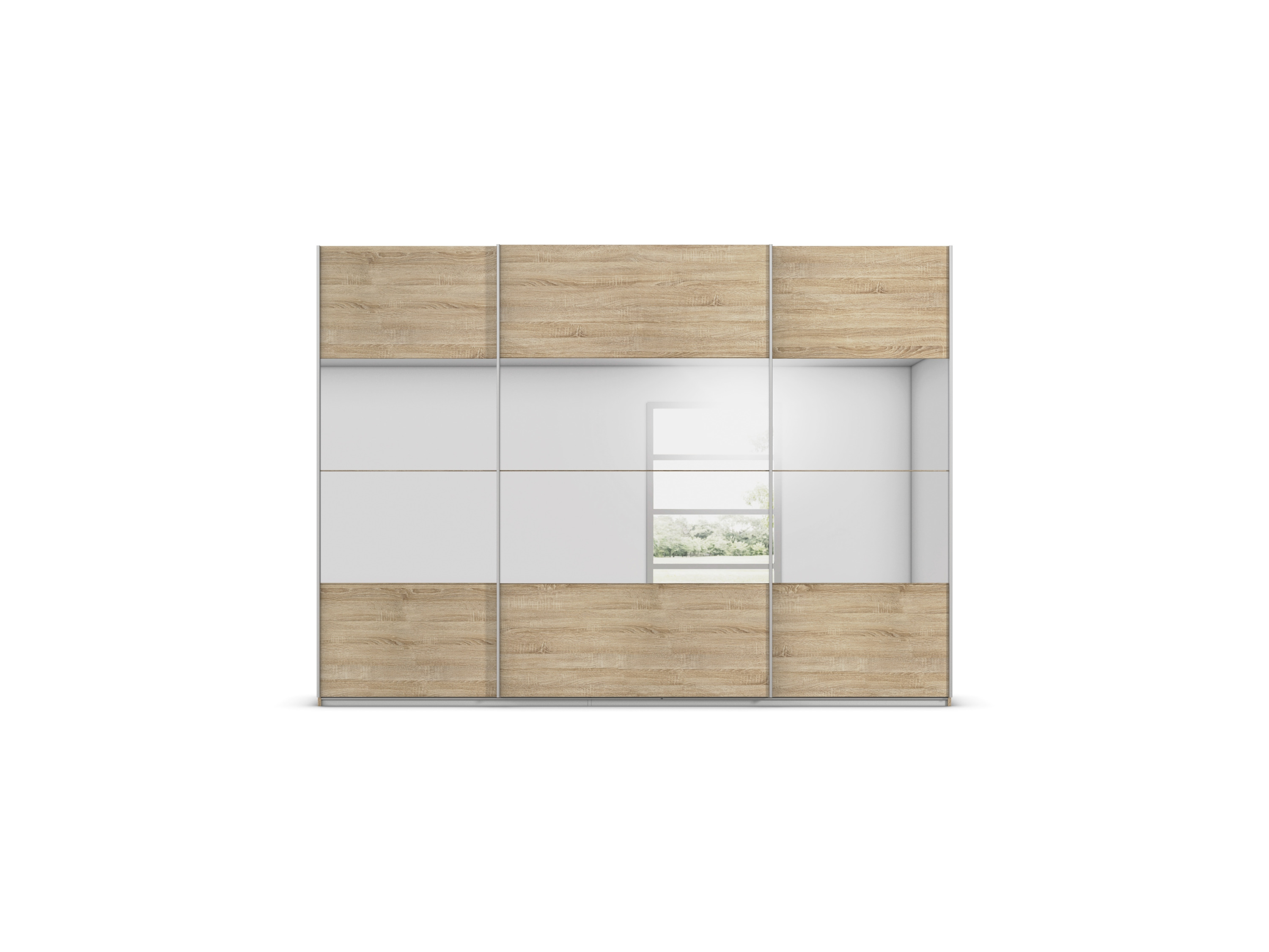 Thumbnail - rauch ORANGE Quadra Schwebetürenschrank mit Spiegelelementen (Classic-Zubehör, Korpus: Eiche, 315 x 230 cm)