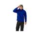 Mann in blauem Hoodie und schwarzer Hose, mit Skibrille auf dem Kopf.