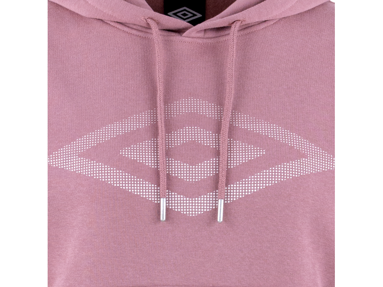 Rosa Hoodie mit großem weißem gepunktetem geometrischem Muster.