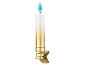 Goldene und weiße LED-Kerze mit blauer Flamme und Clip-Basis.