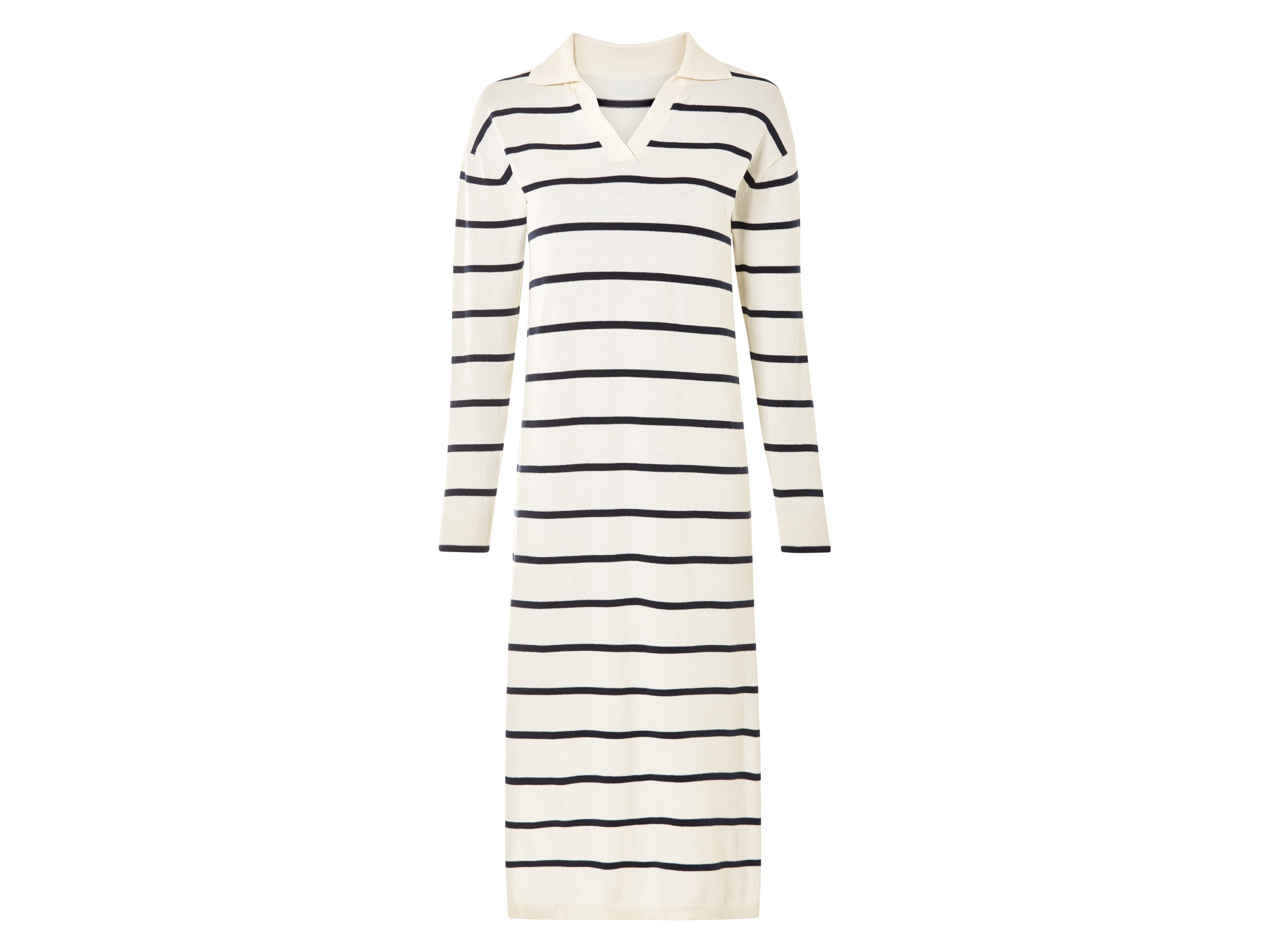 esmara® Damen Kleid (beige/navy/Streifen, L(44/46))““ | Bündchen an Ärmeln und Saum