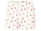 Weiße Shorts mit einem Muster aus rosa und roten Herzen.