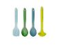Silikon-Spatel, Schöpfkelle und Löffel in Pastelltönen.
