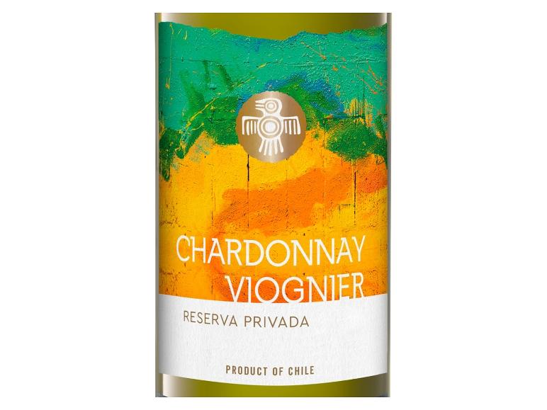 Chardonnay Viognier Weinetikett mit abstraktem grünem und orangefarbenem Design