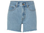 Hellblaue Denim Shorts mit Fransen.
