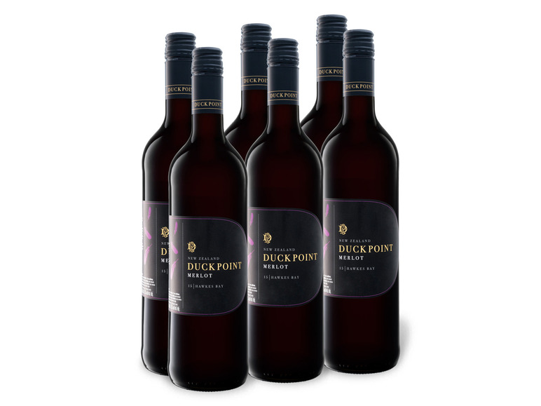 Gehe zu Vollbildansicht: 6 x 0,75-l-Flasche Weinpaket Duck Point Merlot Hawkes Bay trocken, Rotwein - Bild 1