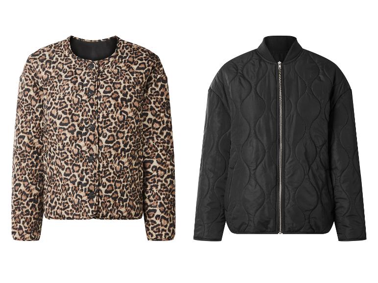 Gesteppte Jacke mit Leopardenmuster und schwarze Steppjacke