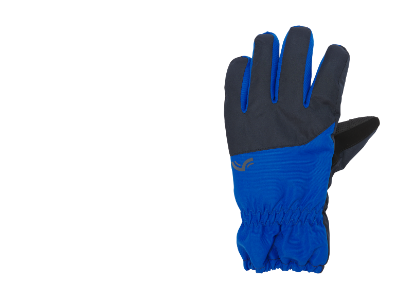 Blauer und dunkelgrauer Winterhandschuh mit elastischem Bündchen